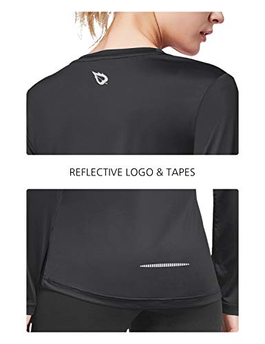 BALEAF Women's Long Sleeve T-Shirt Quick Dry Running Workout Shirts Black Size M