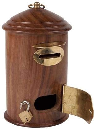 Wooden Money Bank Safe Kids //Wooden Money Box Post Office Shape with Lock Sheesham with Brass Holder Upside//Brown-image-6