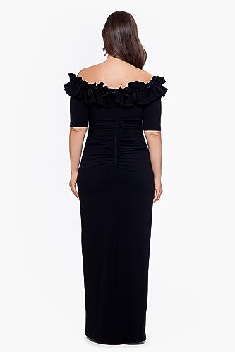 Xscape Women's Plus Size Long Off The Shoulder Ruffle Scuba Crepe Dress2