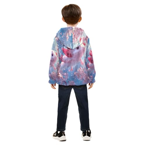 Kawaii Axolotl with Cherry Blossoms Toddler Fleece Jacket Girl Boys Hooded Fleece Jacket Coat4