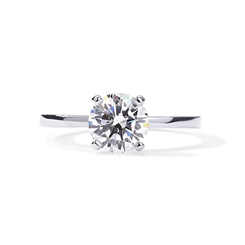 PAVOI Rhodium Plated Round Cut Solitare 1.5 CT Moissanite Engagement Ring for Women -...