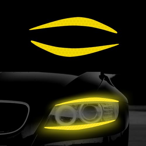 Image of 4 Pcs Reflective Eyeliner Car Decals-2 Pair Super Bright Vinyl Stickers for Headlights, High Reflective Car Headlight Eyelashes Sticker Cute Girl Car Accessory (Yellow)
