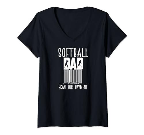 Womens Softball Dad Scan For Payment Funny V-Neck T-Shirt