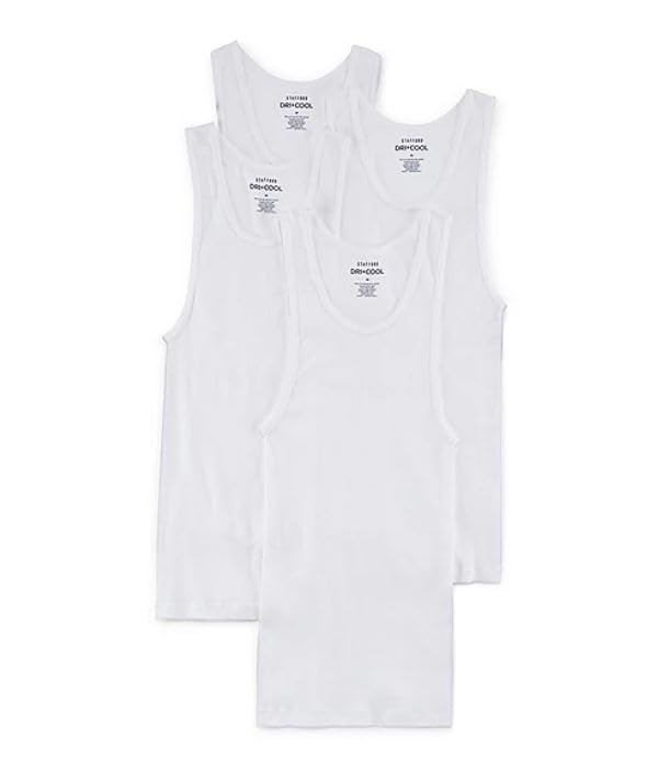 Stafford Mens Dry + Cool A-Shirt | Long Tall White Tank Top Undershirt | 4-Pack (Extra Large/Extra Tall)