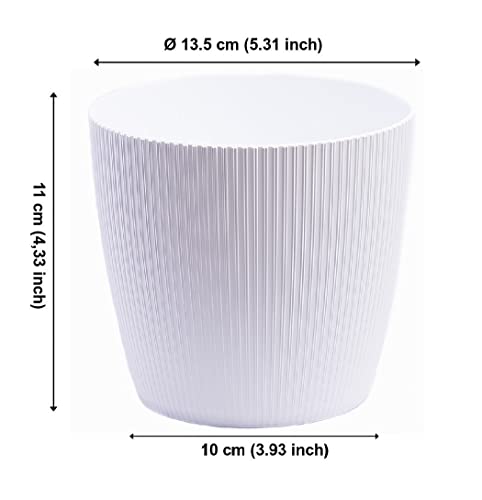 Home Garden Ornaments Decorative Small Plant Pots Indoor - Striped Indoor Plant Pot for Home and Garden (Diameter 13.5cm, White) - Image 2
