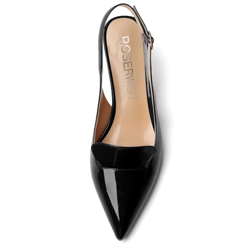 ROSERWISH Womens Sexy Elegant Slingback Patent Pointed Toe Work Stiletto Mid Heel Pumps Dress Shoes 2.5 Inch3