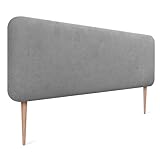 DHOME Cabecero Tapizado Liso Redondeado Tela Aqualine con Patas para Pared Acústicos Cabeceros Absorbentes Cabezal Cama Dormitorio (Gris, 140cm)