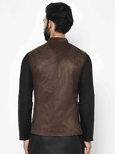 Image of KISAH Men's Solid Sleeveless Suede Nehru Jacket | Ethnic Jacket /Waistcoat for Men