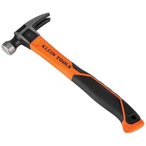 Klein Tools H80816 Straight-Claw Hammer with Smooth Head, 16-Ounce, Fiberglass Non-Slip Shock Absorbing Grip Handle with Tether Hole, 13-Inch