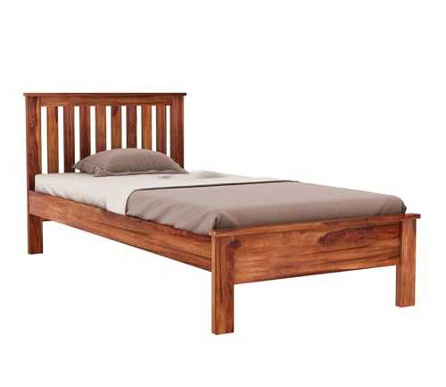 Image of CRAFT D ARTS Sheesham Wood Single Size Bed Without Storage | Wooden Single Bed | Space Saving Low Floor /Lying /Rise /Level /Profile Cot Bed for Bedroom | Venus, Honey Finish