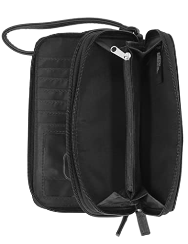 Nautica On The Double Zip Around Vegan Leather Womens RFID Clutch Wallet With Wristlet Strap, Black3