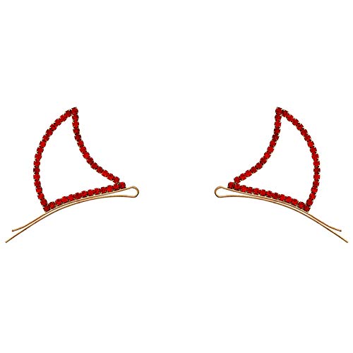 Rosemarie Collections Women's Spooktacularly Fun Devil Horns Decorative Crystal Rhinestone Halloween Hair Clip Bobby Pins (Gold Tone Red Crystal)