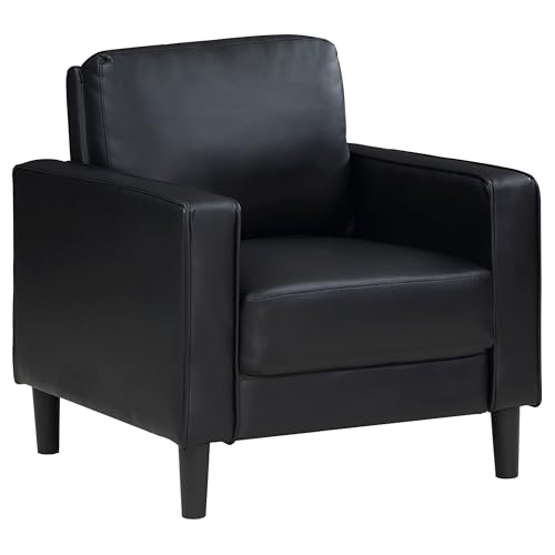 Sillón con asiento de cuero sintético y estructura de madera negro miniatura 1
