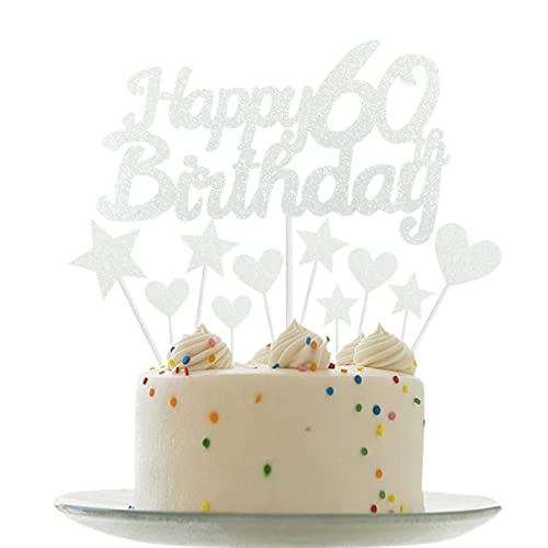 Personalised Happy 60th Birthday Cake Toppers Silver Cake Decorations for Men,Women,Him,Her 60th Birthday Cake Cupcake Topper, Glitter Cakes Decoration for 60 Birthday Anniversary Party Supplies