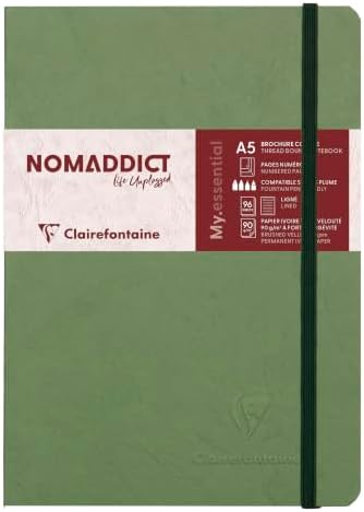 Clairefontaine A5 Age Bag Essentials Thread, Bound Notebook, Lined, 192 Pages, Green