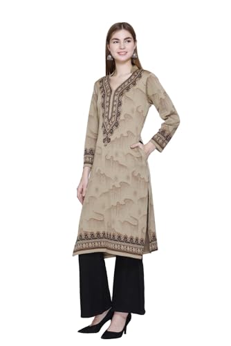 Image of REBECCA Women's Winter Woolen Kurti Jacquard Straight Fit Ethnic Wear with 2 Side Pockets