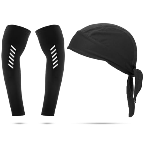 Pañuelos Cabeza de Piratas y Mangas para Ciclismo Set, Gorras de Ciclismo Transpirable, Manguitos Brazo Deportivo Mangas de Sol Transpirable, Gorro para Bicicleta, Protección UV UPF 50
