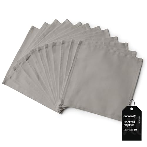 Image of Encasa XO Dining Cocktail Napkins 12 pcs (1 Dozen) Set of Large 23x23 cm (9 inchx9 inch) - Beige - Absorbent Heavy Cotton Party Fabric Machine Washable for Home Restaurant Banquet & Hotel