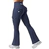 YEOREO CoreFlex Women Workout Flare Leggings with Pockets Scrunch Cargo Gym Yoga Leggings Navy L