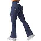YEOREO CoreFlex Women Workout Flare Leggings with Pockets Scrunch Cargo Gym Yoga Leggings Navy L