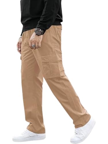 Image of GRECIILOOKS Men's Cargo Pants | 6 Pocket Cotton Cargo Joggers for Men | Loose Fit Stylish Pant with Pockets | Casual Baggy Trousers & Streetwear Lower