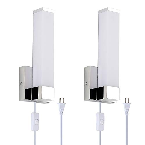 Modern LED Wall Sconces Set of 2 12W Bathroom Plug in Vanity Lights Cool White 6000K Acrylic Milky Tube Metal Hardwired Wall Mounted Wall Light Fixtures