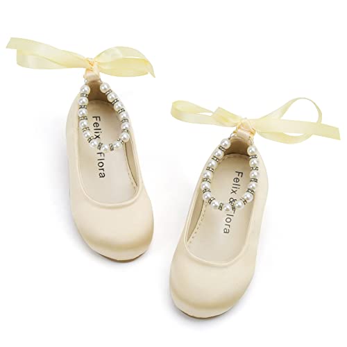 Image of Felix & Flora Girls Toddler Little Ballet Shoes - Flower Girls Mary Jane Flats Dress Shoes Party Wedding