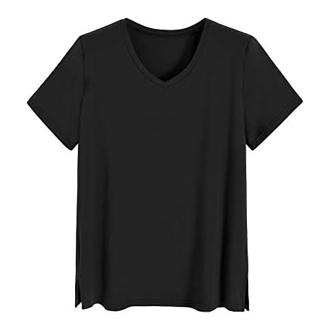 Latuza Women's Viscose Sleep T-Shirt V-Neck Pajamas Top 2X Black Cover