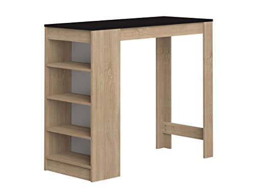 Temahome Aravis Table Bar Avec Rangements, Panneaux de Particules Mélaminés, Chêne/Noir, 115 X 50 X 102,7 cm (LxPxA)