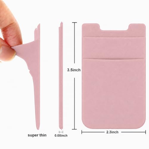Image of Mizi (2 Pack Adhesive Phone Stretchy Wallet, Card Holder for Back of Phone Stick on Phone Cases for iPhone /Android /Samsung Galaxy - Pink
