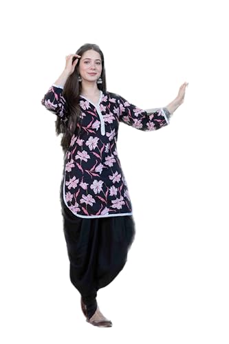 Image of Floral Print Cotton Kurta and Dhoti Set for Women Designer