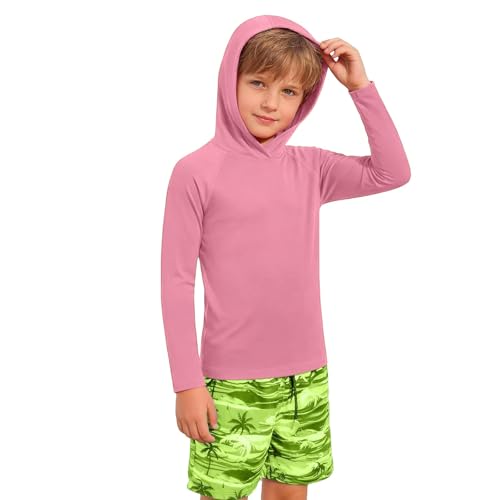 TYUSGH Camiseta de natación de manga larga para niños, ligera, con protección solar, para adolescentes, playa, senderismo, pesca, rosa, 13-14 años