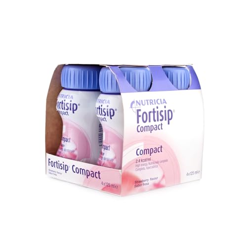 Fortisip Compact Nutritional Supplement Drink, Strawberry Flavor - Energy and Weight Management Support, 4 Pack (125ml Each)