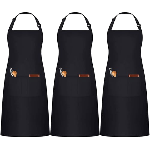 umboom 3 Pack Black Chef Apron, Adjustable Kitchen Apron with 3 Pockets for Men Women, Professional Work Apron for Catering Cooking Baking Cleaning, Server Hairstylist Apron (Polycotton - Black) - Cosy Home Interiors umboom 3 Pack Black Chef Apron, Adjustable Kitchen Apron with 3 Pockets for Men Women, Professional Work Apron for Catering Cooking Baking Cleaning, Server Hairstylist Apron (Polycotton - Black)