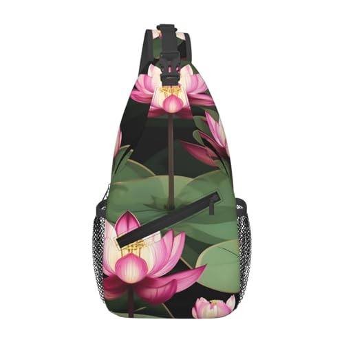 Bolso bandolera con estampado de flores Asian Lotus negro miniatura 1