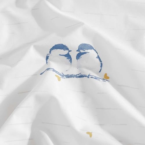 Image of Poppy & Fritz - Full Size Sheet Set, 100% Long-Staple Percale Cotton Bedding, Crisp & Cool, Deep Pockets, Bed Sheets with Matching Fitted Sheet & Pillowcases (Tweet Tweet Birds Blue)