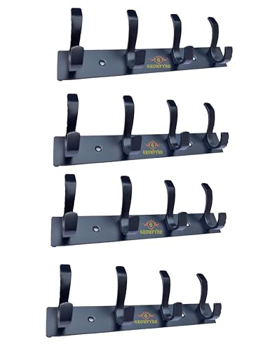 Image of Heavy Duty S Type Stainless Steel Cloth Hanger Suitable for Bathroom Bedroom Kitchen Wall Hook Rail Hanging Scarf Coat Keys Tie Towel Door Robe (Pack of 4, 4 Pin Black)