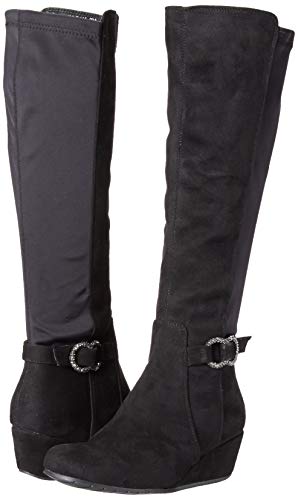 Kenneth Cole Reaction Women's Tip Dress Wedge Heel Tall Shaft Boot Knee High, Black Microsuede, 6 M Us #TOP6