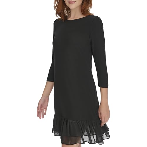 Tommy Hilfiger Women's 3/4 Sleeve Jersey/Chiffon Mix Ruffle Hem Dress3