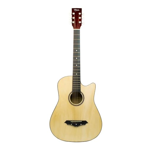 Image of Henrix 38C 38 Inch Cutaway Basswood Acoustic Guitar With Dual Action Truss Rod, Gigbag, Picks, String Set, String Winder, Strap, Polishing Cloth & Ebook - Natural