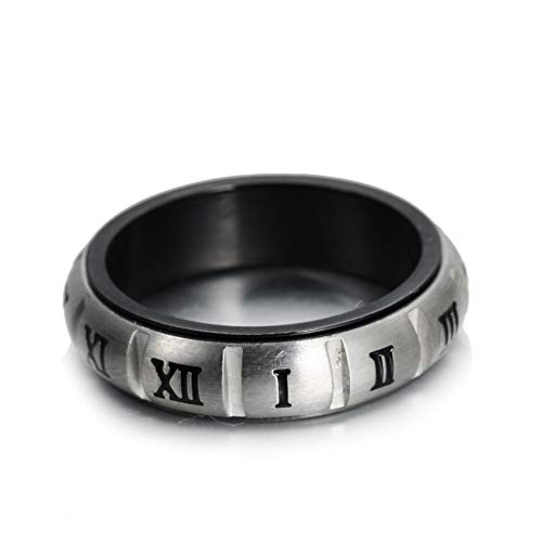 Image of PAURO Unisex Stainless Steel Roman Numerals Spin Worry Ring for Anxiety