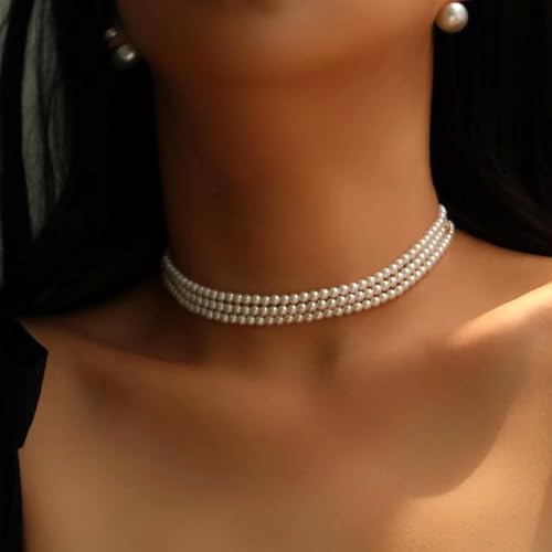 Image of Zeffy Pearl Necklace 4MM /6MM /8MM Dainty Round Imitation Pearl Choker Necklace Wedding Pearl Necklace Delicate Jewelry for Women Simple Bridesmaid Jewelry Gifts