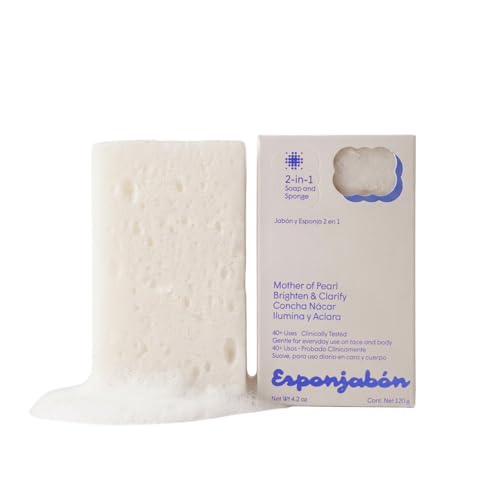 T. Taio Mother of Pearl Esponjabon Soap Sponge - Gentle Shower Scrubber - Cleaning Bath Wash Scrub - Dirt & Oil Removal - Massage & Lather Foot Elbow & Face Bathroom Accessories Fresh Nacre Scent