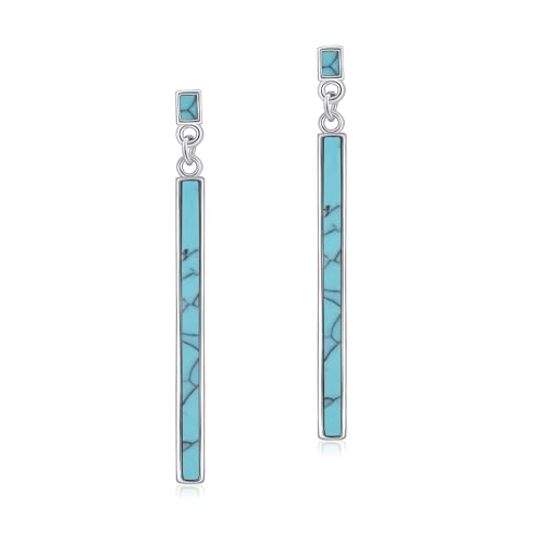 Silver Turquoise Dangle Earrings for Women Long Bar Turquoise Stud Earrings Boho Style Gemstone Jewelry