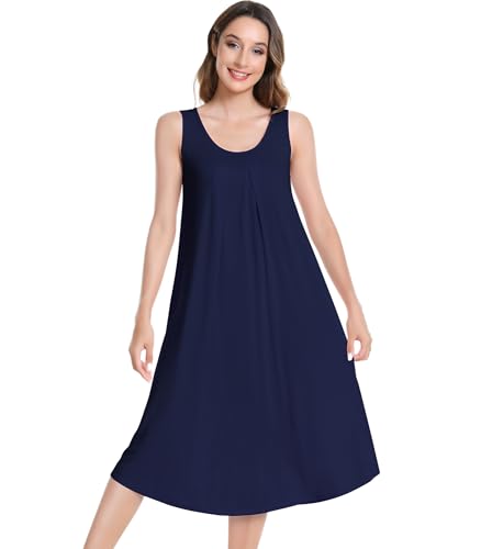Image of NACHILA Women's Nightgowns-Viscose Made from Bamboo,Sleeveless Tank Night Gown Crew Neck Sleep Dress Cool Sleepshirts