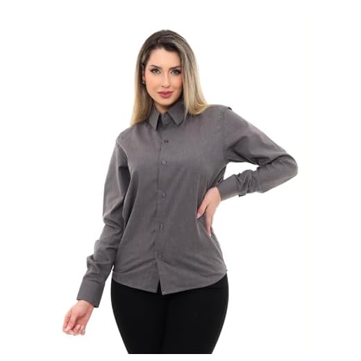 Pthirillo, Camisa Social Feminina Premium Tipo Linho Chumbo Tamanho:P