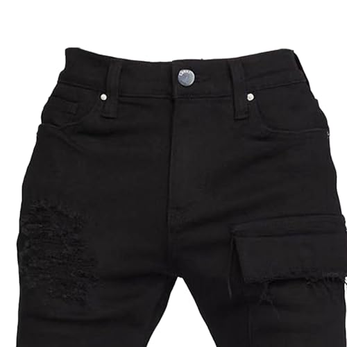 Stacked Jeans Slim Fit Ripped Jeans for Men Stretch Streetwear Pants Hip Hop Skinny Fit Destroyed Style3