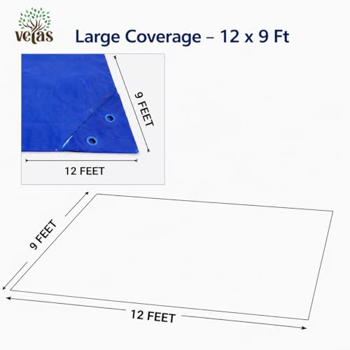 Image of VETAS Waterproof Tarpaulin Sheet, Blue, 120 GSM, Heavy Duty, UV Resistant, Tear-Proof, Reusable with Eyelets for Roof, Camping & Vehicle Use (12 X 9 Ft)