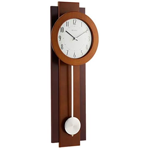 Bulova C3383 Avent Wall Clock | Two-Tone Wooden Case with Slow-Swing Pendulum | Arabic Numerals | Personalization Plate | 23.5″ Height