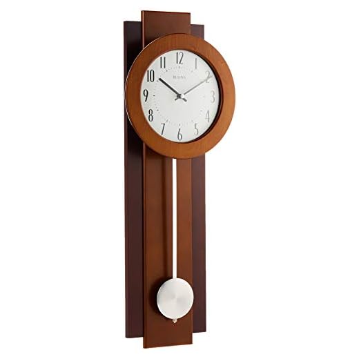Bulova C3383 Avent Wall Clock | Two-Tone Wooden Case with Slow-Swing Pendulum | Arabic Numerals | Personalization Plate | 23.5" Height